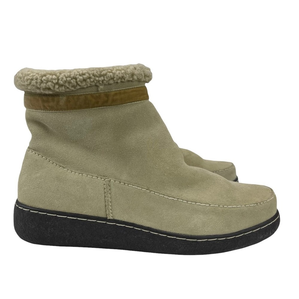 Land's End Womens Size 10 Cream Suede & Fleece Lined Winter Ankle Botties Boots - Picture 5 of 14